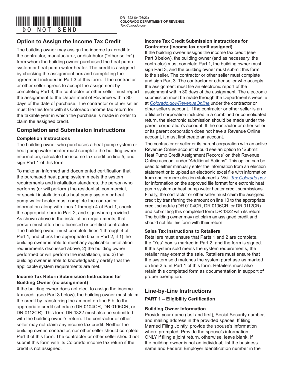 Form DR1322 Heat Pump System or Heat Pump Water Heater Eligibility Certification and Assignment Election - Colorado, Page 5