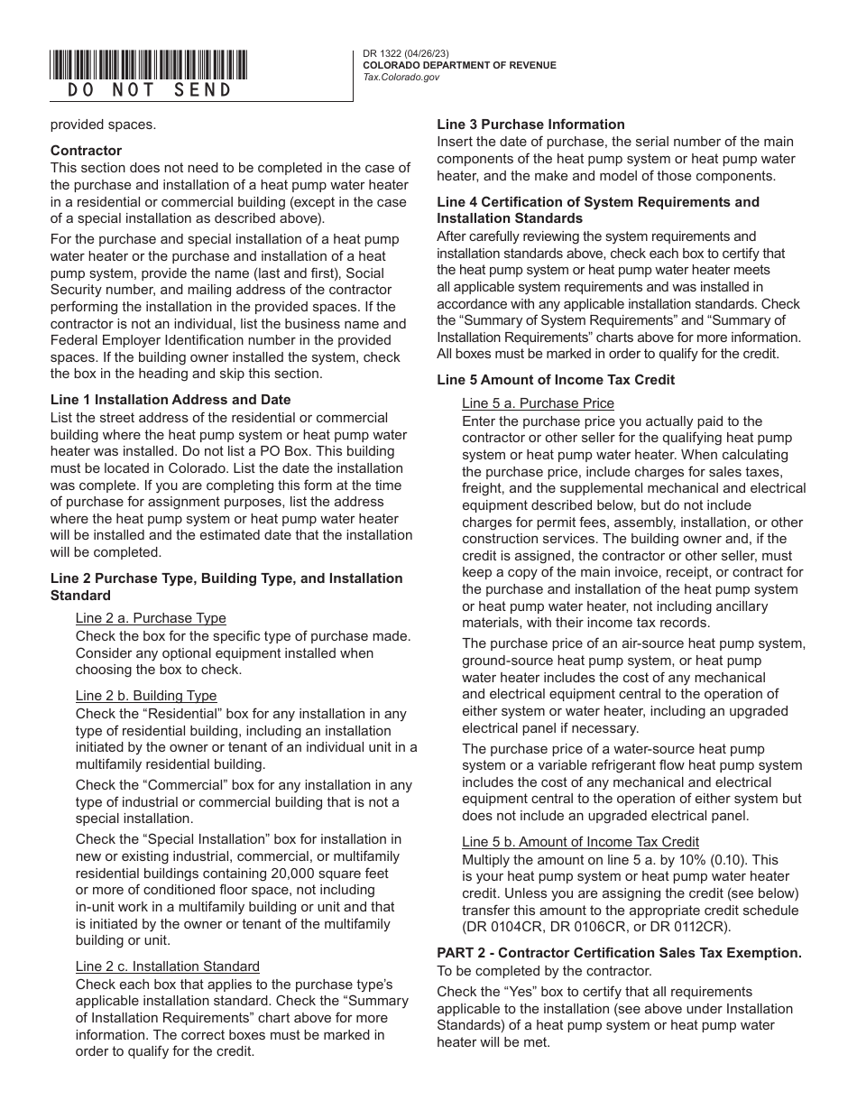 Form DR1322 Heat Pump System or Heat Pump Water Heater Eligibility Certification and Assignment Election - Colorado, Page 6