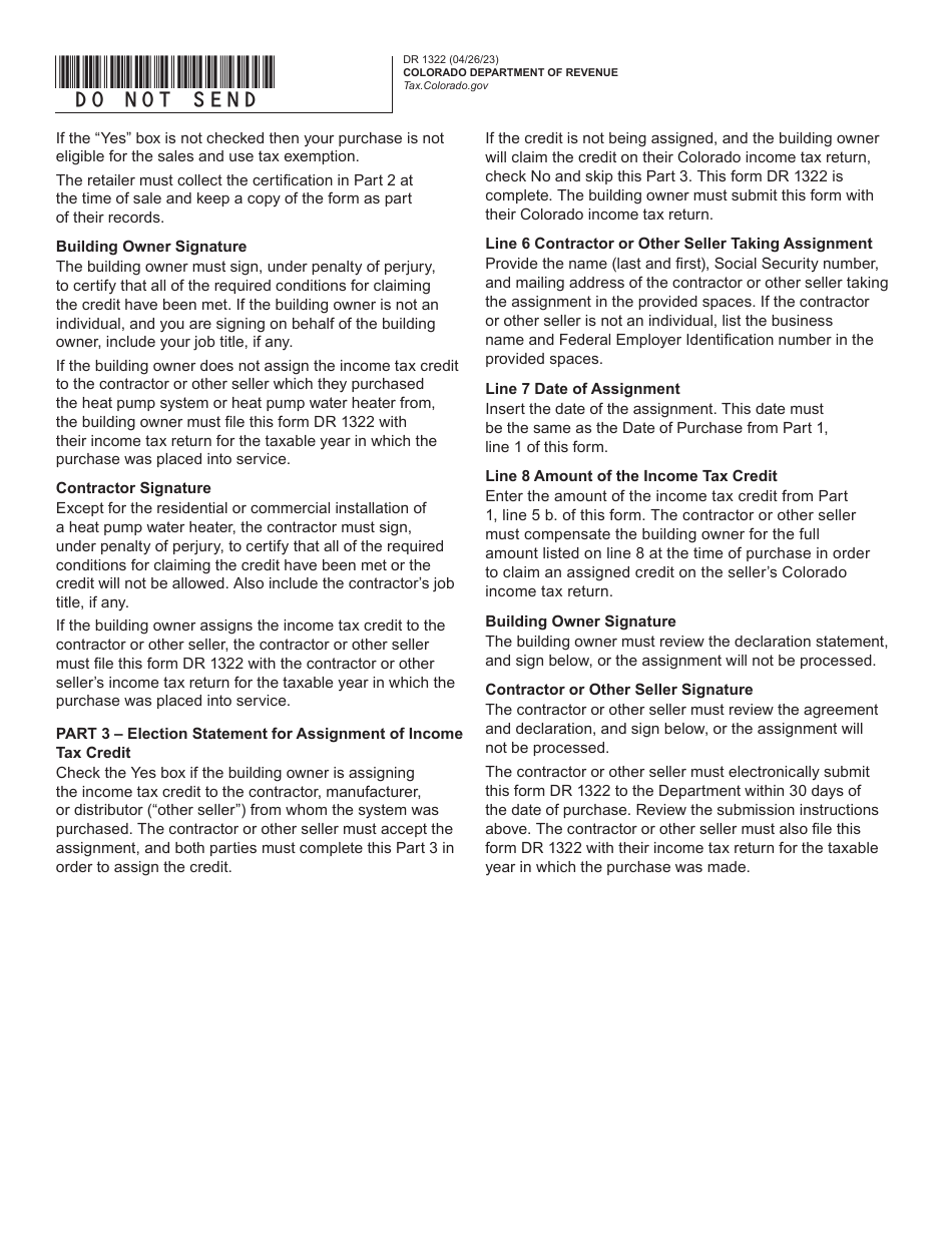 Form DR1322 Heat Pump System or Heat Pump Water Heater Eligibility Certification and Assignment Election - Colorado, Page 7