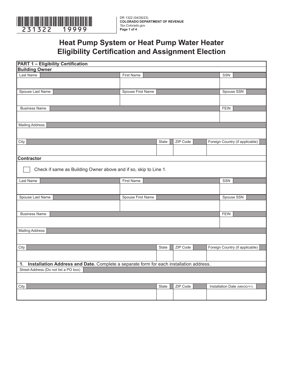 Form DR1322 Heat Pump System or Heat Pump Water Heater Eligibility Certification and Assignment Election - Colorado, Page 8