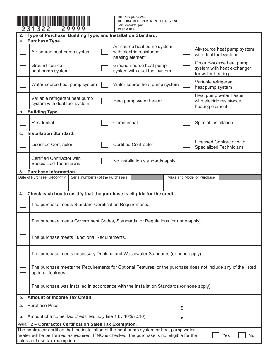 Form DR1322 Heat Pump System or Heat Pump Water Heater Eligibility Certification and Assignment Election - Colorado, Page 9