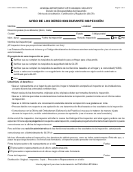 Document preview: Formulario LCR-1005A-S Aviso De Los Derechos Durante Inspeccion - Arizona (Spanish)