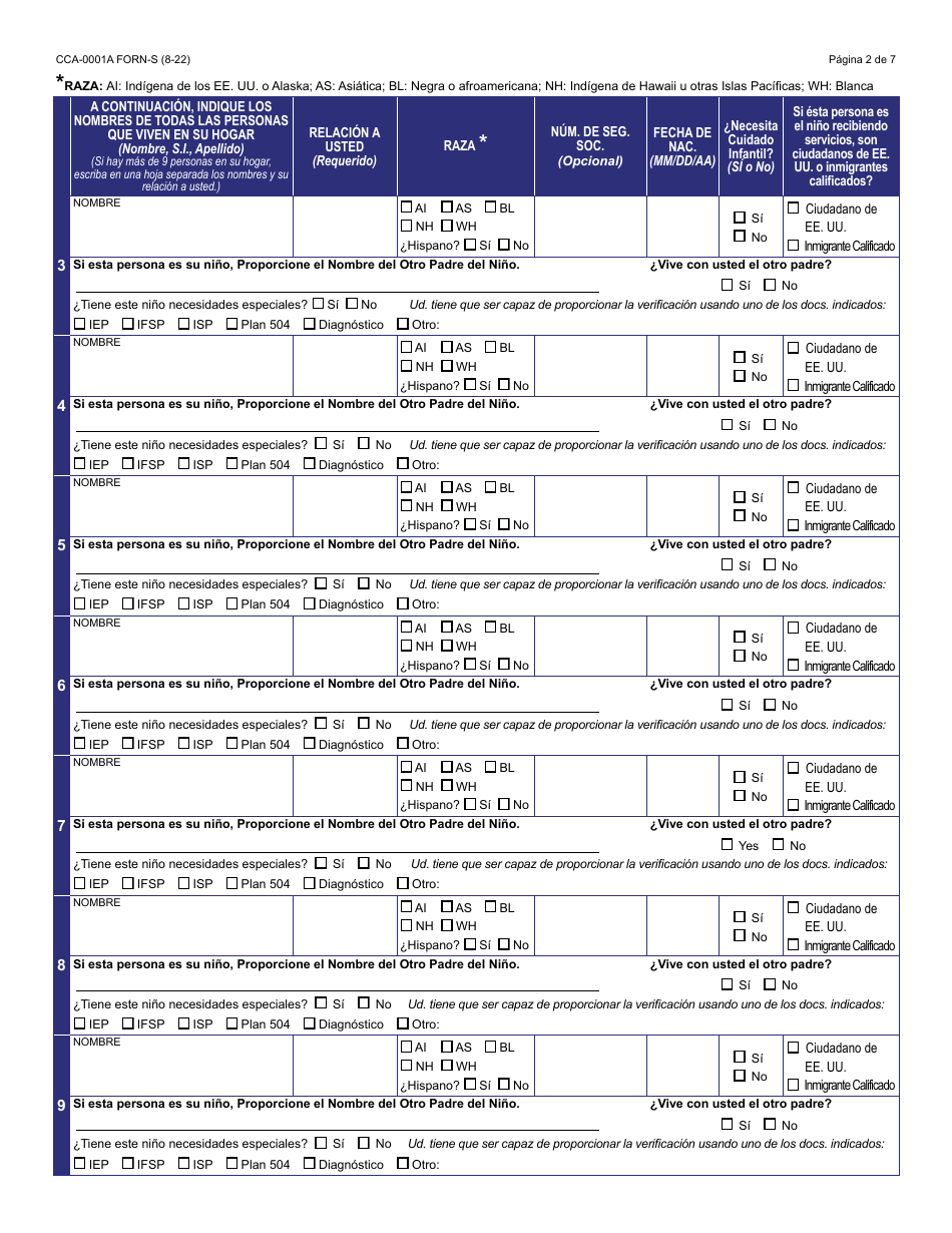 Formulario CCA-0001A-S Solicitud De Asistencia Para Cuidado Infantil - Arizona (Spanish), Page 3