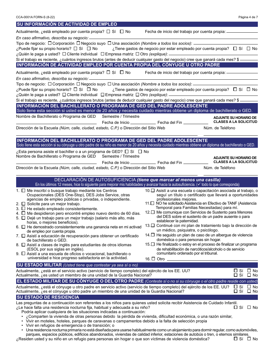Formulario CCA-0001A-S Solicitud De Asistencia Para Cuidado Infantil - Arizona (Spanish), Page 5