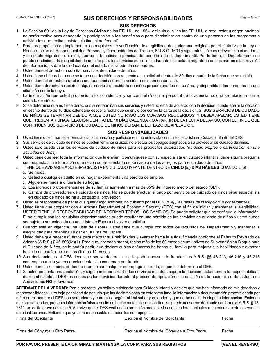 Formulario CCA-0001A-S Solicitud De Asistencia Para Cuidado Infantil - Arizona (Spanish), Page 7
