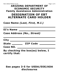 Document preview: Form FAA-1004A-LP Designation of Ebt Alternate Card Holder (Large Print) - Arizona