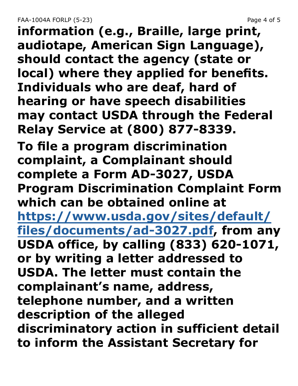 Form FAA-1004A-LP Designation of Ebt Alternate Card Holder (Large Print) - Arizona, Page 4
