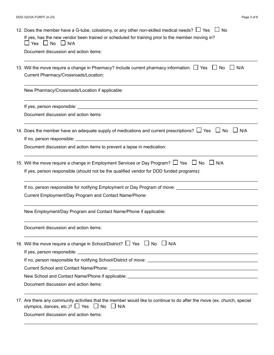 Form DDD-0223A Residential Pre-move Checklist - Arizona, Page 3