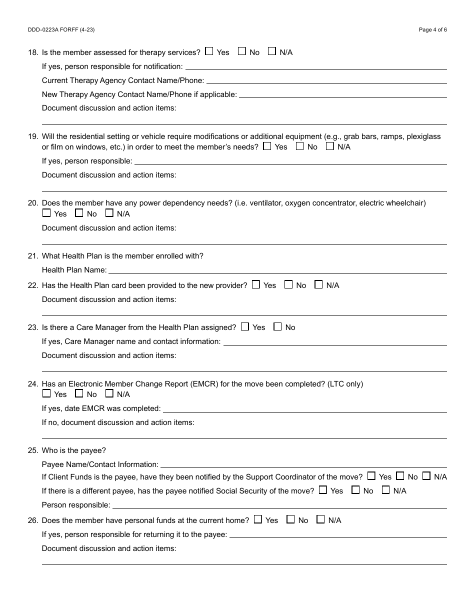 Form DDD-0223A Residential Pre-move Checklist - Arizona, Page 4