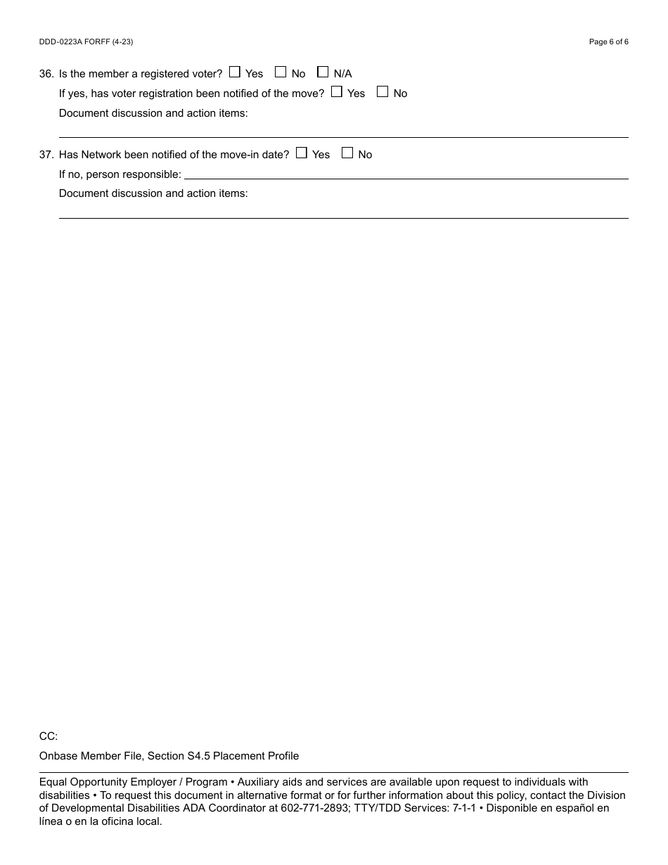 Form DDD-0223A Residential Pre-move Checklist - Arizona, Page 6