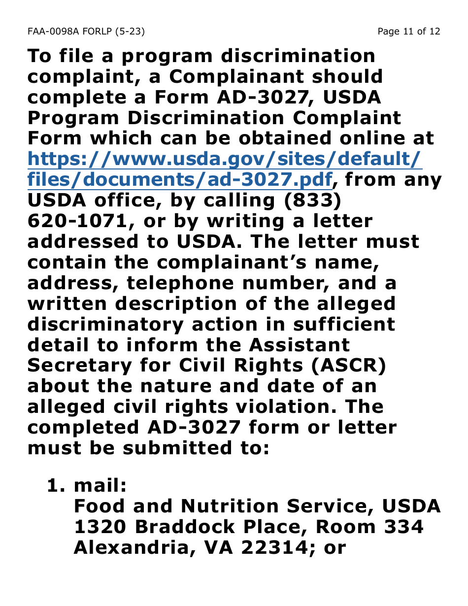 Form FAA-0098A-LP Hearing Request (Large Print) - Arizona, Page 11