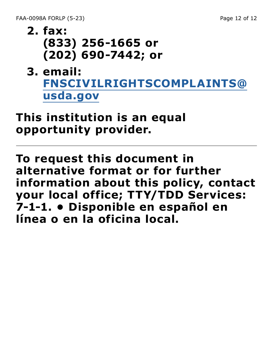 Form FAA-0098A-LP Hearing Request (Large Print) - Arizona, Page 12