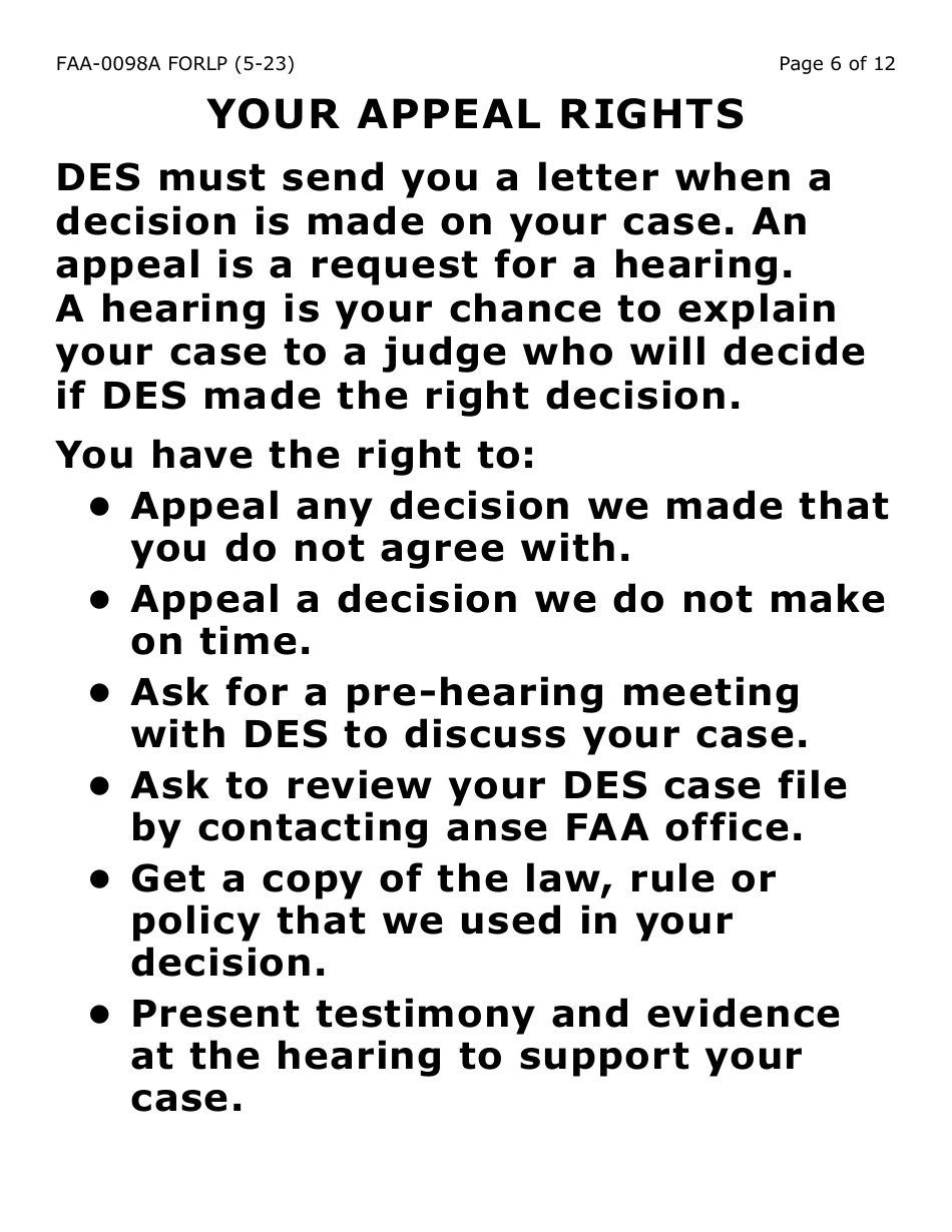 Form FAA-0098A-LP Hearing Request (Large Print) - Arizona, Page 6