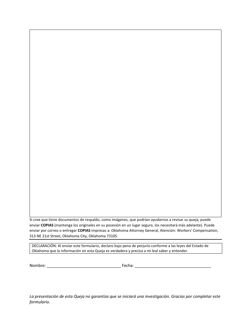 Formulario De Quejas De Fraude De Seguros - Oklahoma (Spanish), Page 2