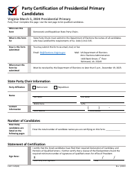 Document preview: Form ELECT-545(B2) Party Certification of Presidential Primary Candidates - Virginia, 2024
