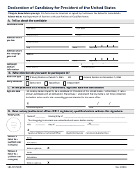 Document preview: Form SBE-505/520(P) Declaration of Candidacy for President of the United States - Virginia