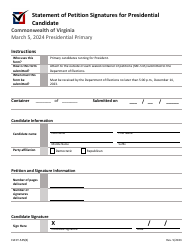 Document preview: Form ELECT-545(B) Statement of Petition Signatures for Presidential Candidate - Virginia, 2024