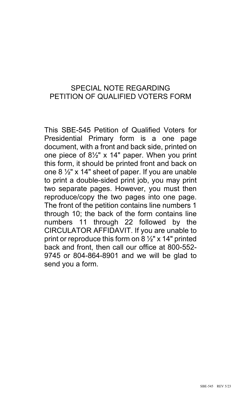 Form SBE-545 Petition of Qualified Voters for Presidential Primary - Virginia, Page 3