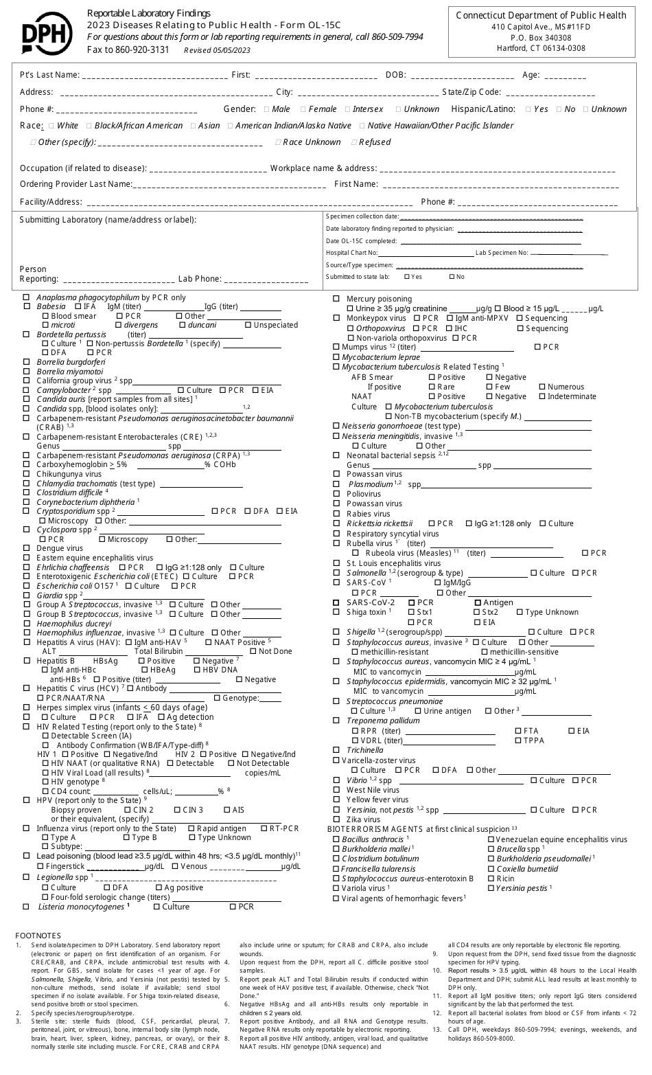Form OL-15C Diseases Relating to Public Health - Connecticut, Page 1
