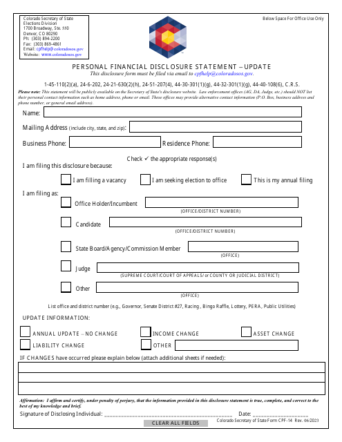 Form CPF-14  Printable Pdf