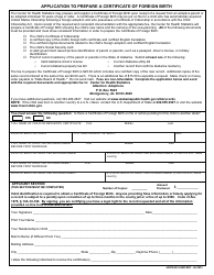 Document preview: Form ADPH-HS84FB Application to Prepare a Certificate of Foreign Birth - Alabama