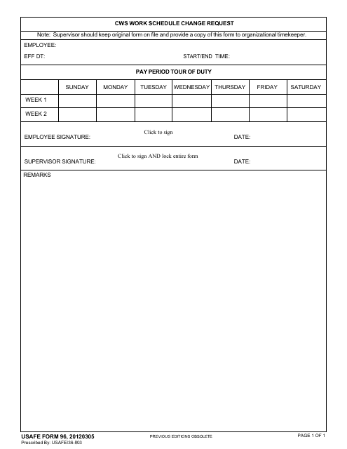 USAFE Form 96  Printable Pdf
