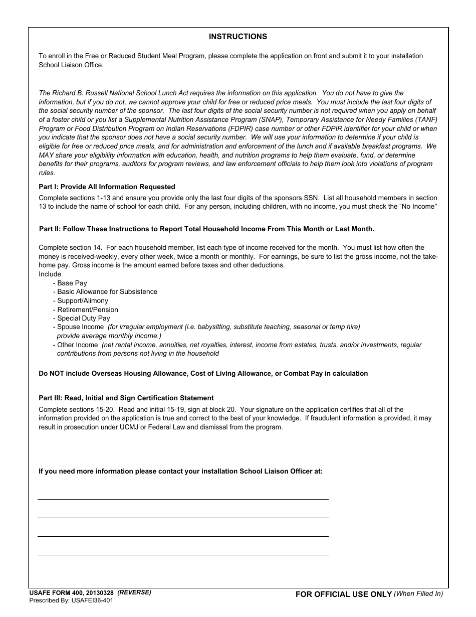 Usafe Form 400 Fill Out Sign Online And Download Fillable Pdf Templateroller 9886