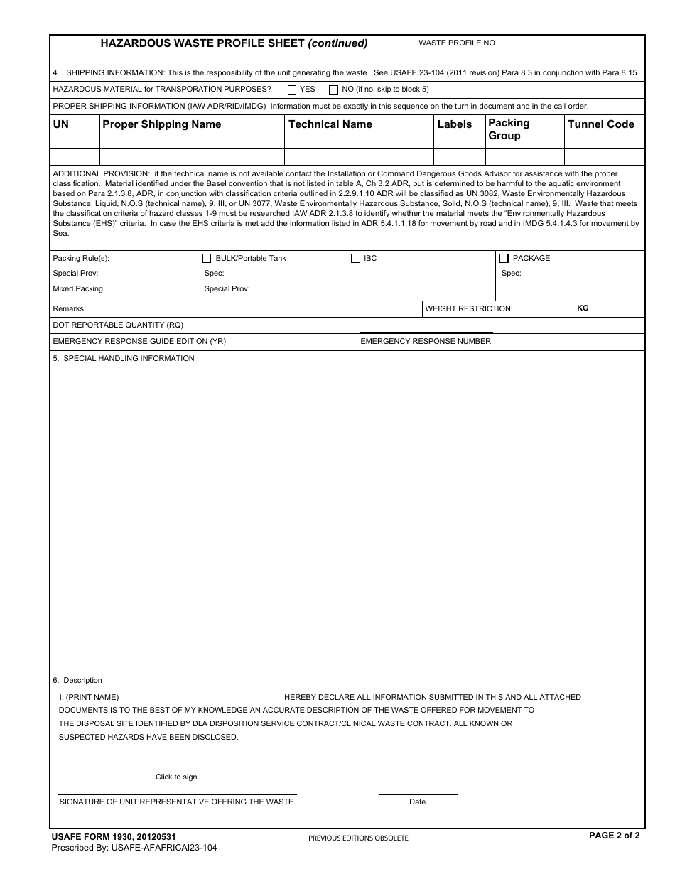 USAFE Form 1930 - Fill Out, Sign Online and Download Fillable PDF ...