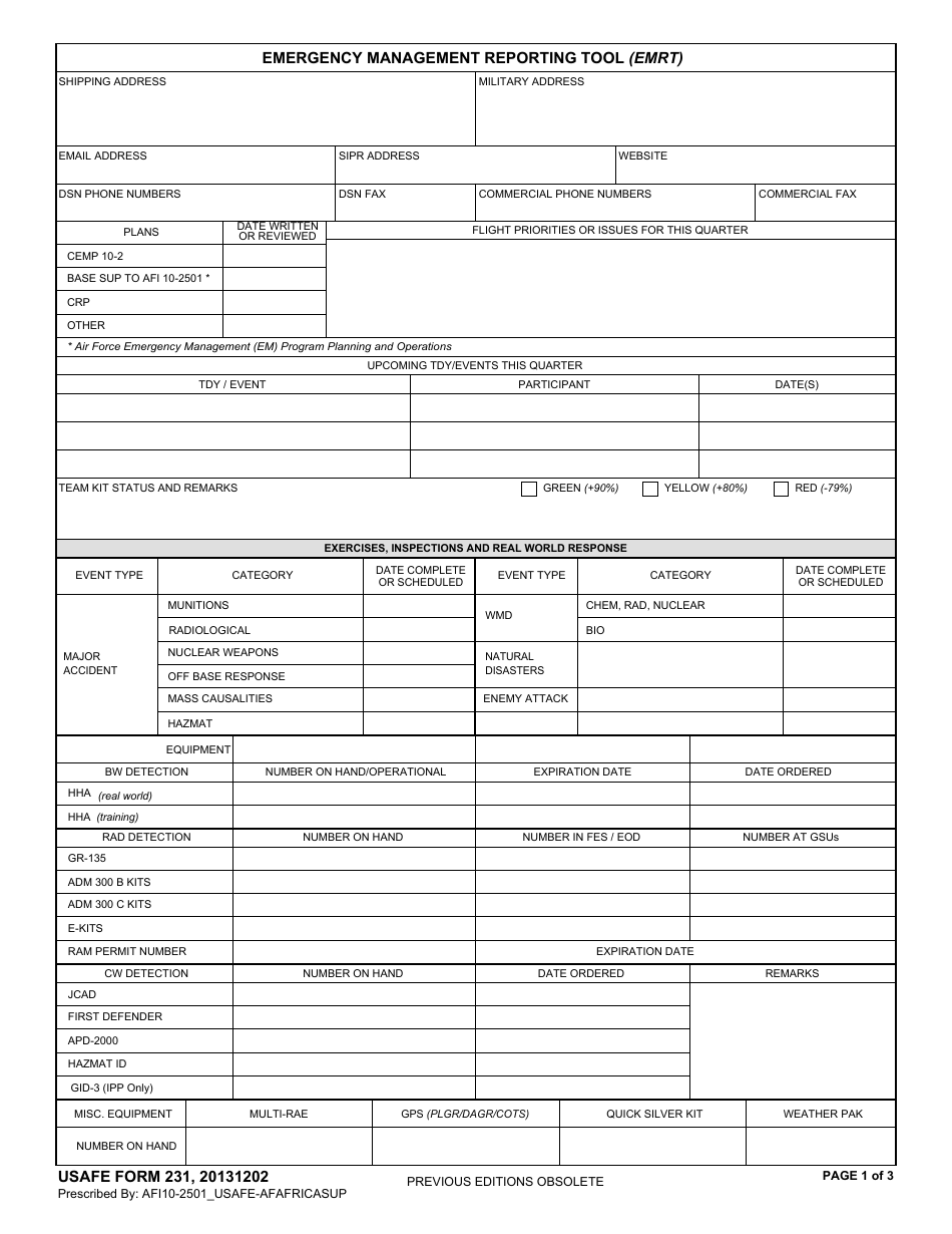 Form 231 Emergency Management Reporting Tool (Emrt), Page 1
