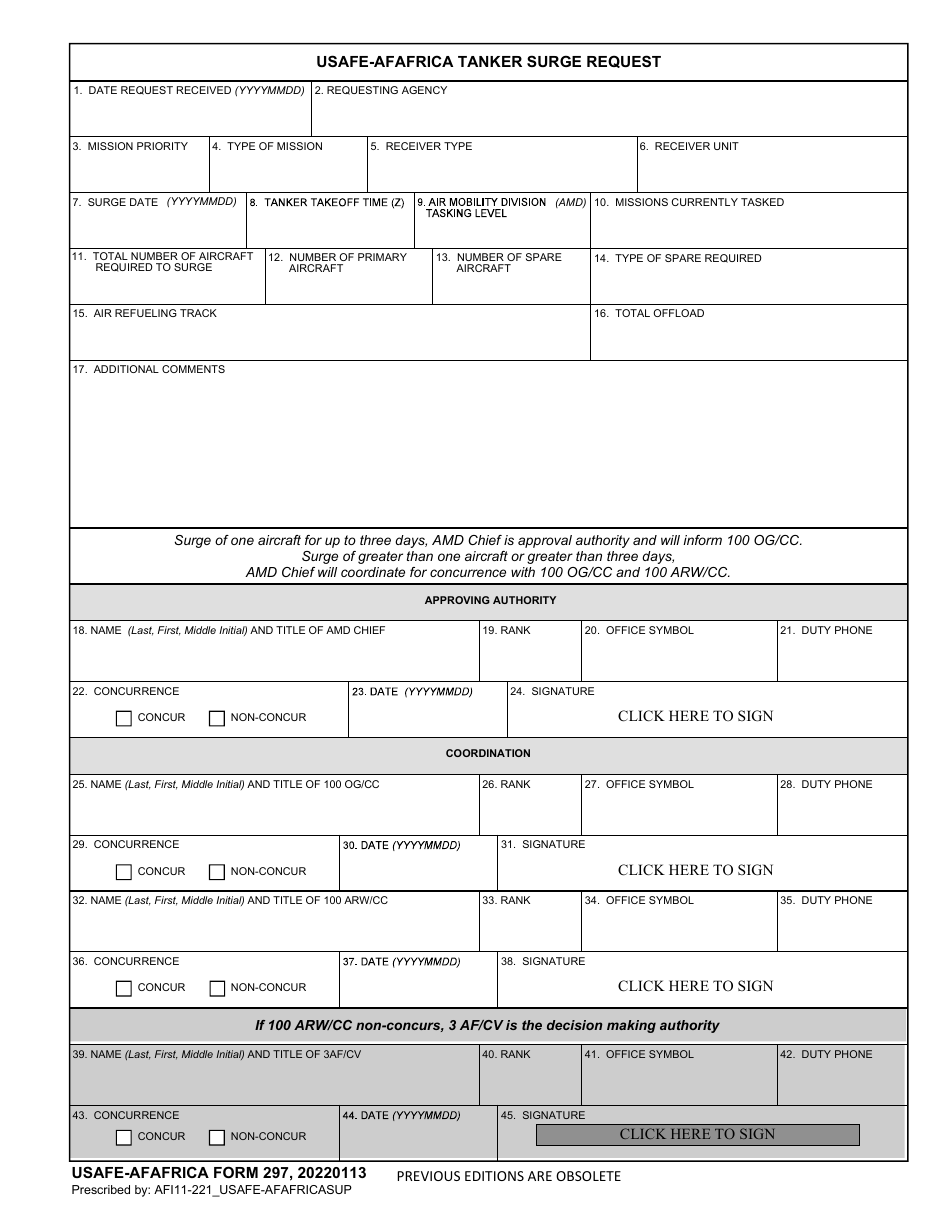 USAFE-AFAFRICA Form 297 Usafe-Afafrica Tanker Surge Request, Page 1