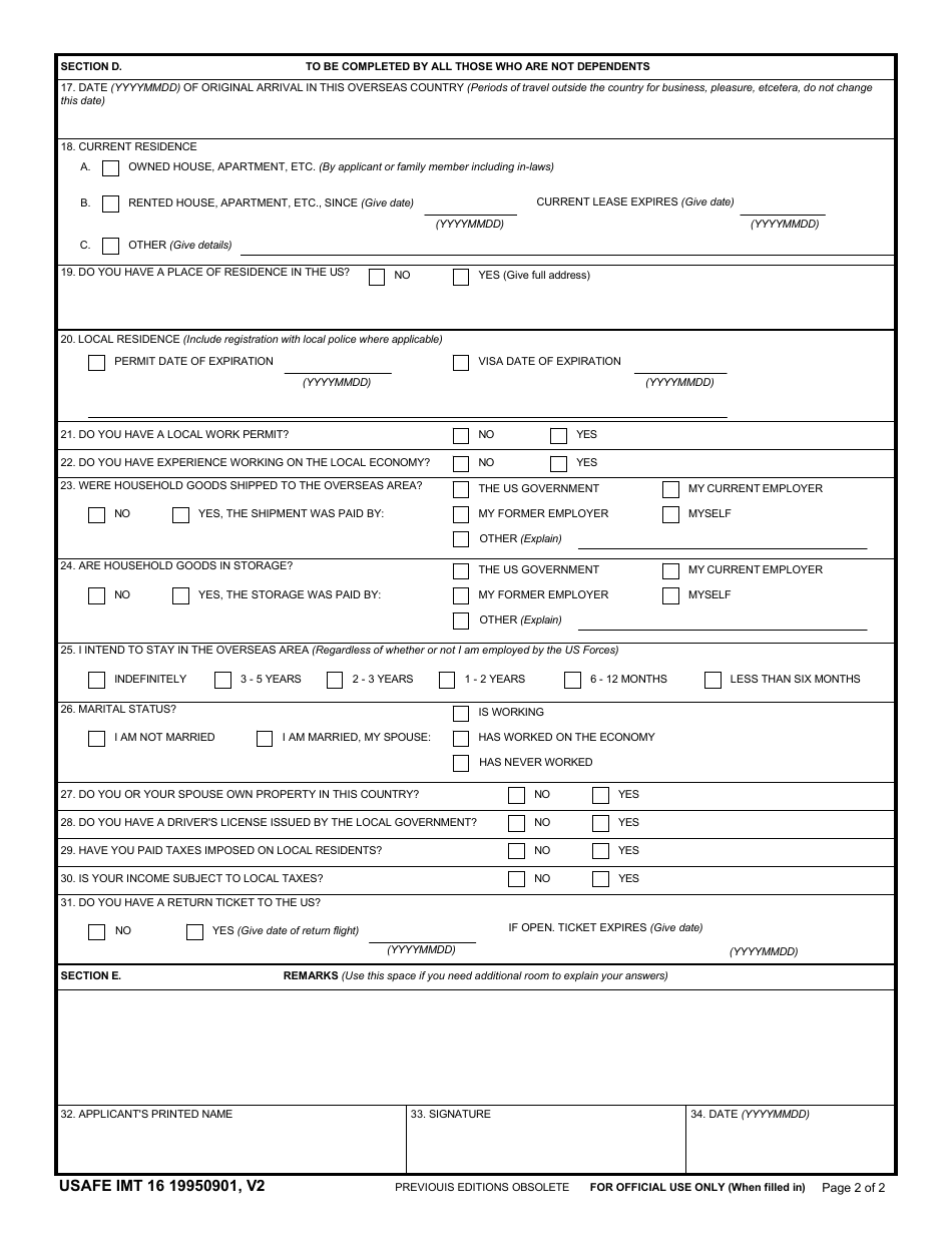 Usafe Imt Form 16 Fill Out Sign Online And Download Fillable Pdf Templateroller 0413