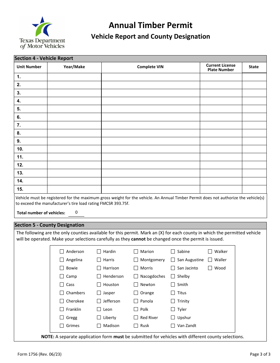 Form 1756 Annual Timber Permit Application - Texas, Page 3