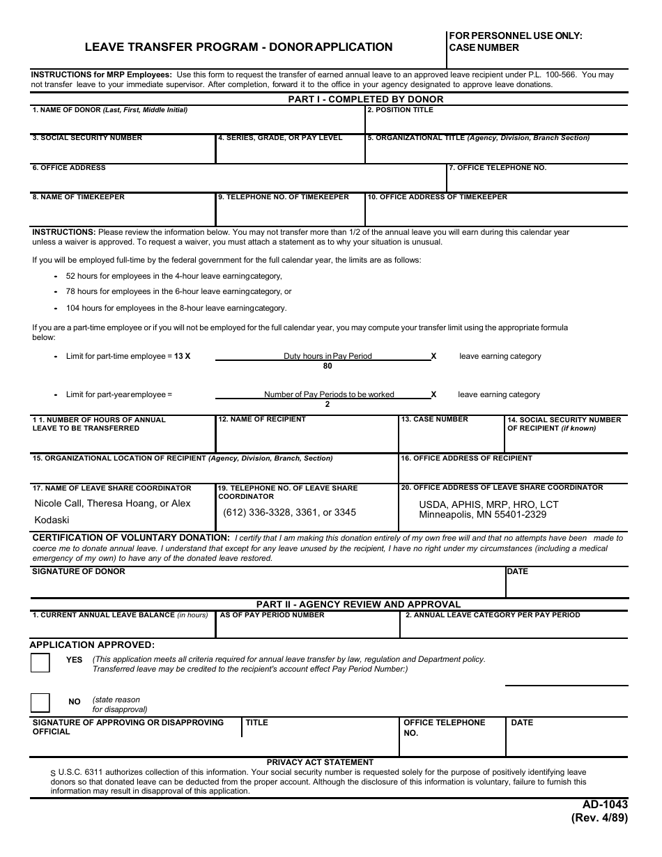 Form AD-1043 - Fill Out, Sign Online and Download Fillable PDF ...