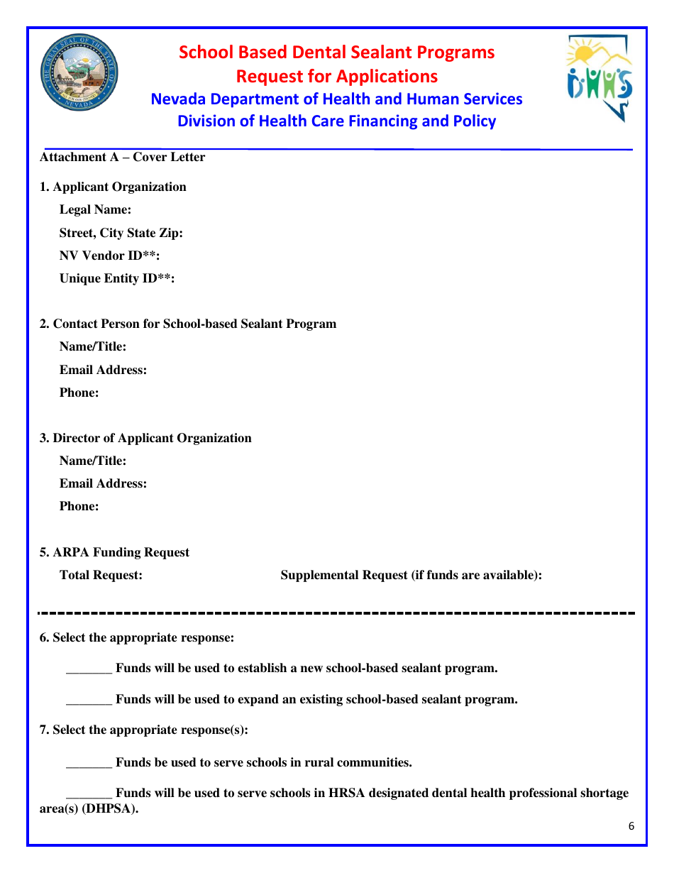 Request for Applications - School Based Dental Sealant Programs - Nevada, Page 6