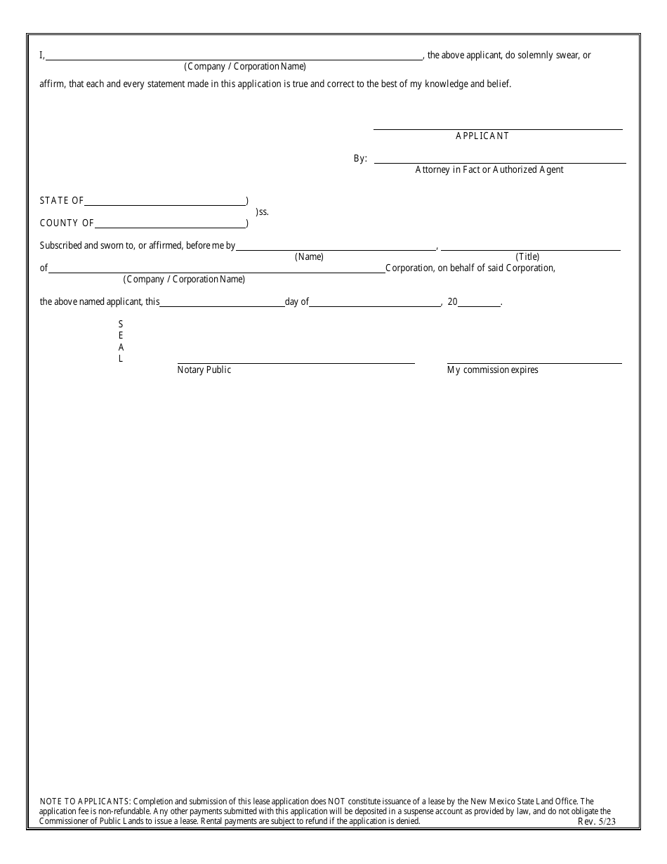Application for Geothermal Resources Lease on State Trust Land - New Mexico, Page 2