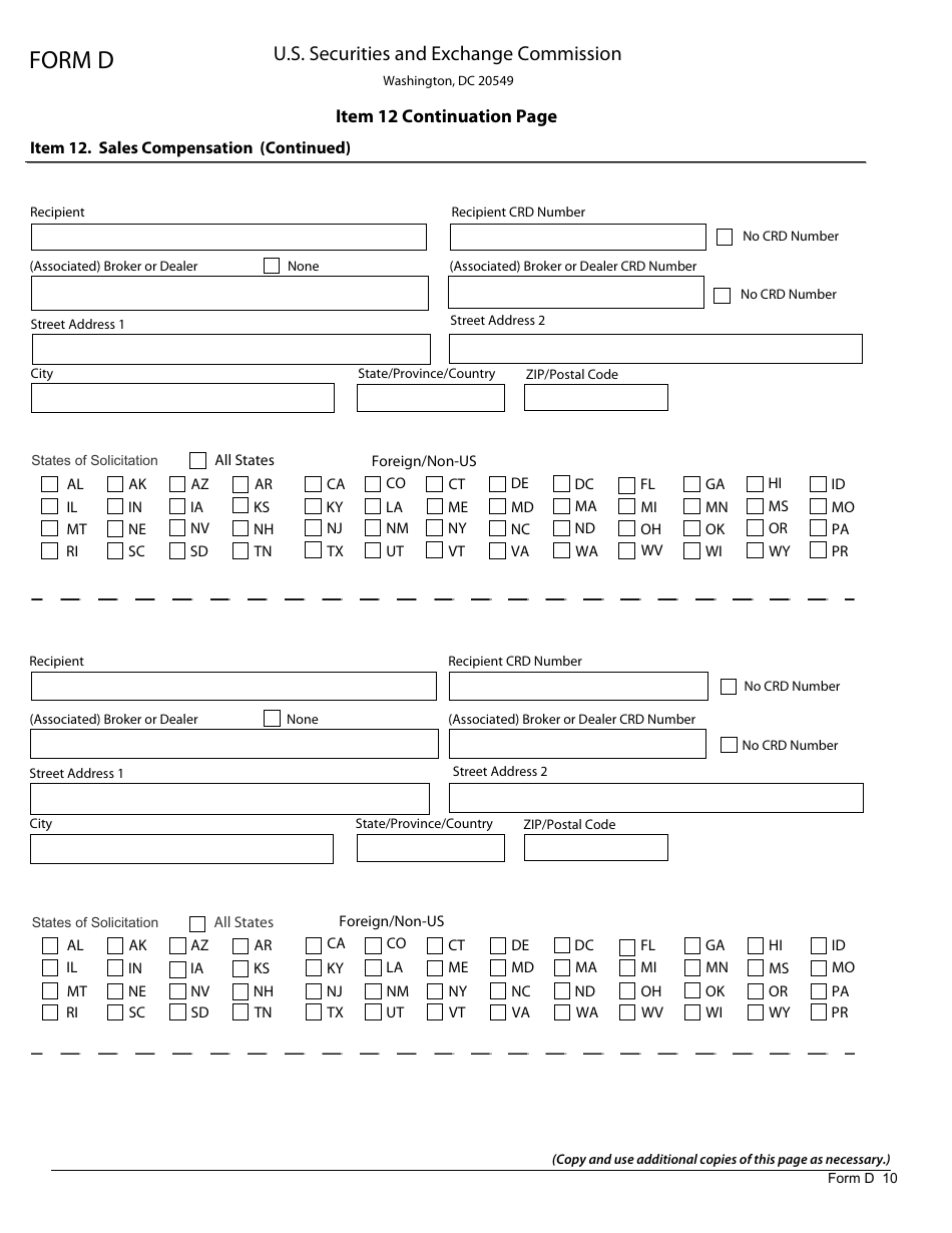 Form D (SEC1972) Notice of Exempt Offering of Securities, Page 10