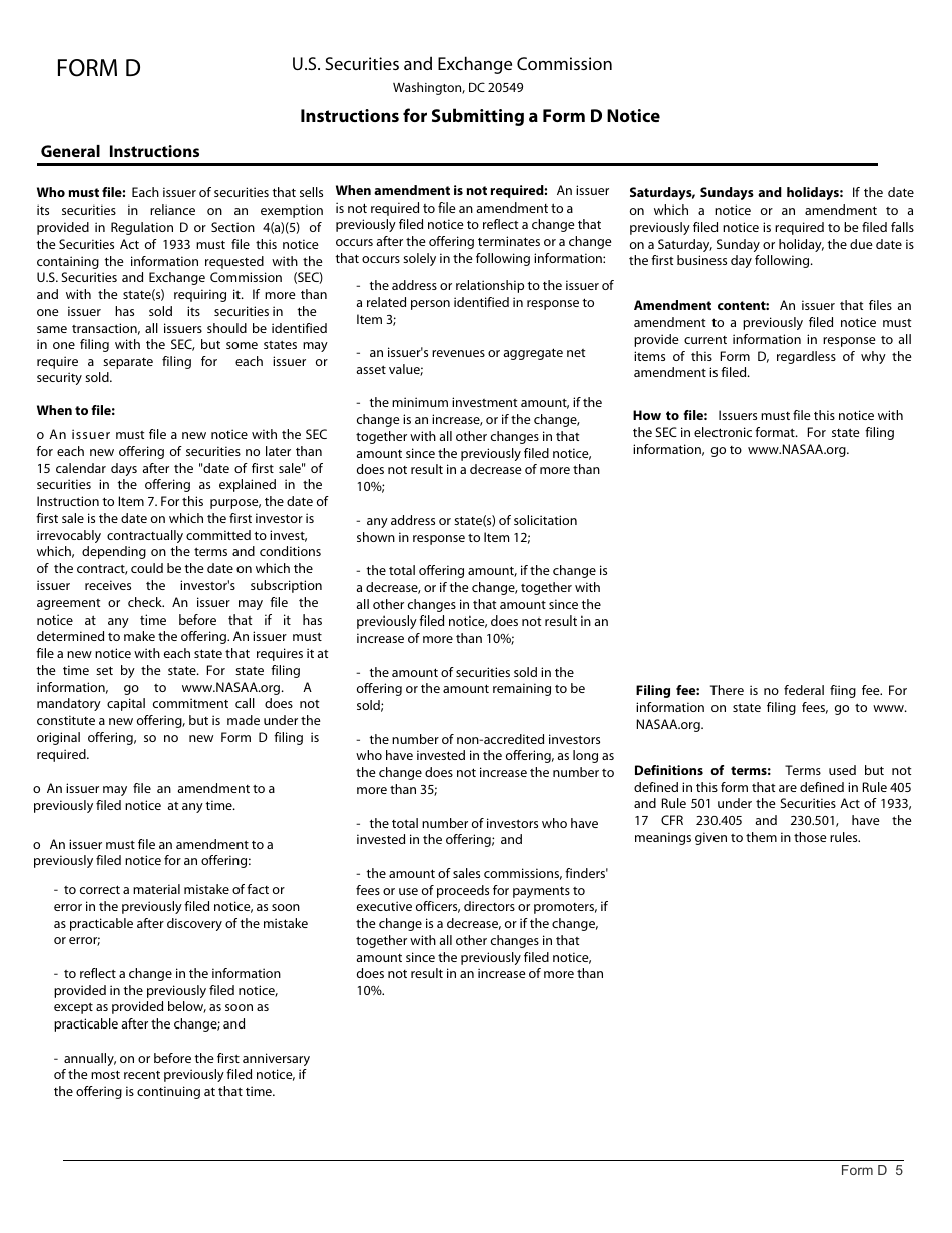 Form D (SEC1972) Notice of Exempt Offering of Securities, Page 5