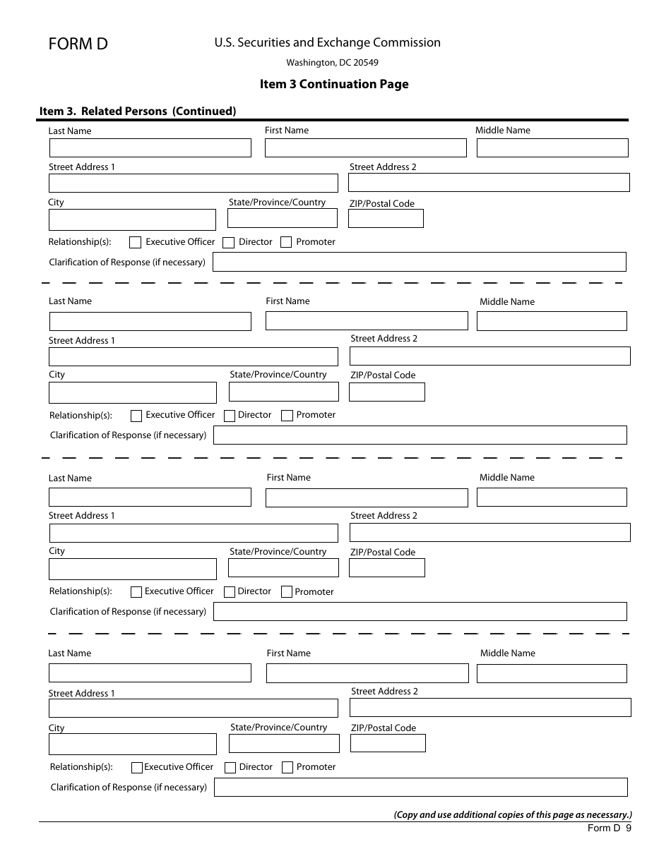 Form D (SEC1972) Notice of Exempt Offering of Securities, Page 9