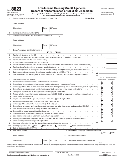IRS Form 8823 Low-Income Housing Credit Agencies Report of Noncompliance or Building Disposition