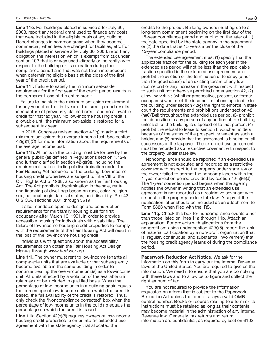IRS Form 8823 Low-Income Housing Credit Agencies Report of Noncompliance or Building Disposition, Page 3