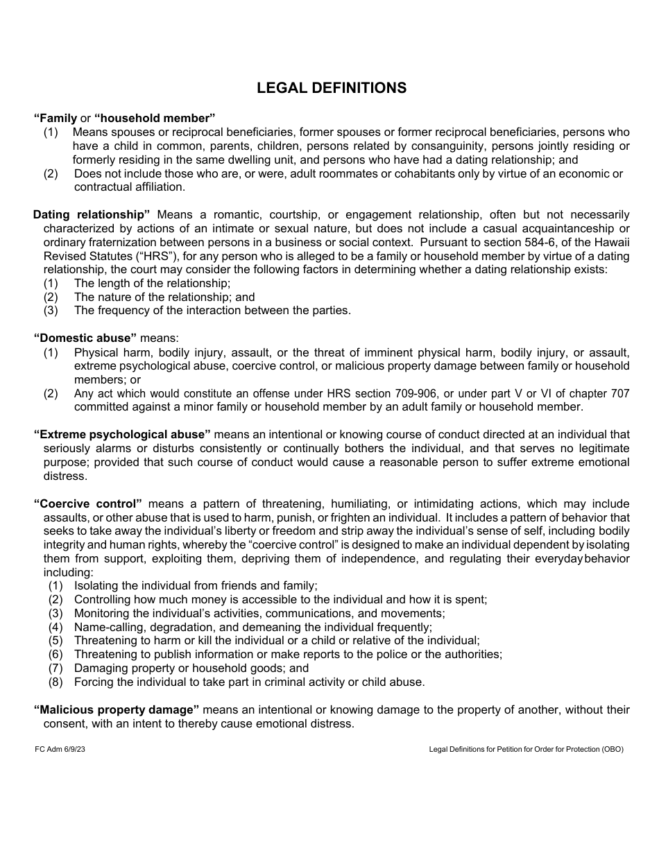 Form 1F-P-754A Petition for an Order for Protection on Behalf of Family or Household Member(S) - Hawaii, Page 10