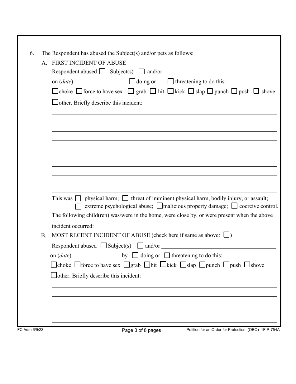 Form 1F-P-754A Petition for an Order for Protection on Behalf of Family or Household Member(S) - Hawaii, Page 3