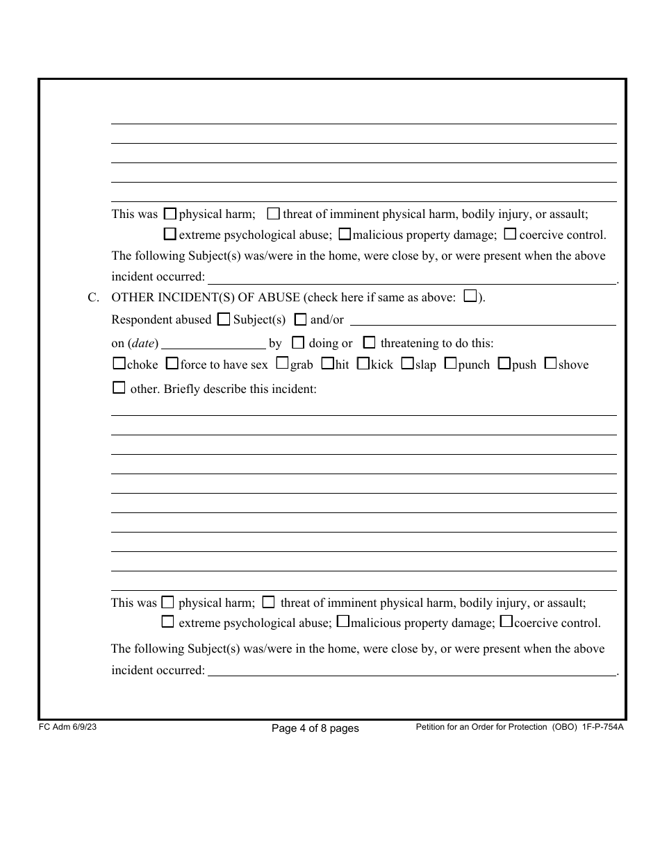 Form 1F-P-754A Petition for an Order for Protection on Behalf of Family or Household Member(S) - Hawaii, Page 4