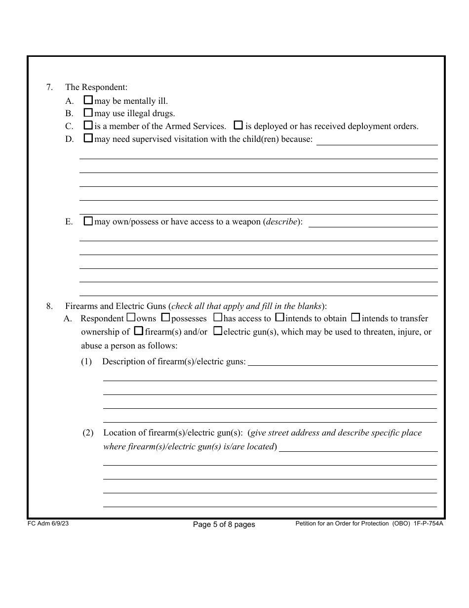 Form 1F-P-754A Petition for an Order for Protection on Behalf of Family or Household Member(S) - Hawaii, Page 5