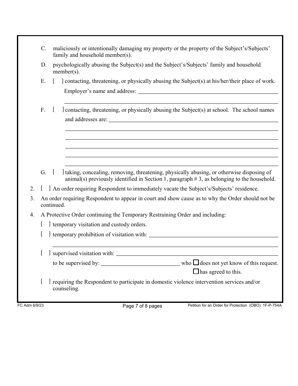 Form 1F-P-754A Petition for an Order for Protection on Behalf of Family or Household Member(S) - Hawaii, Page 7