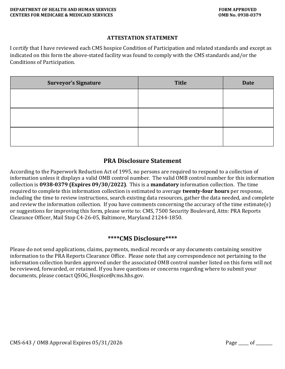 Form CMS-643 Hospice Survey and Deficiencies Report, Page 3