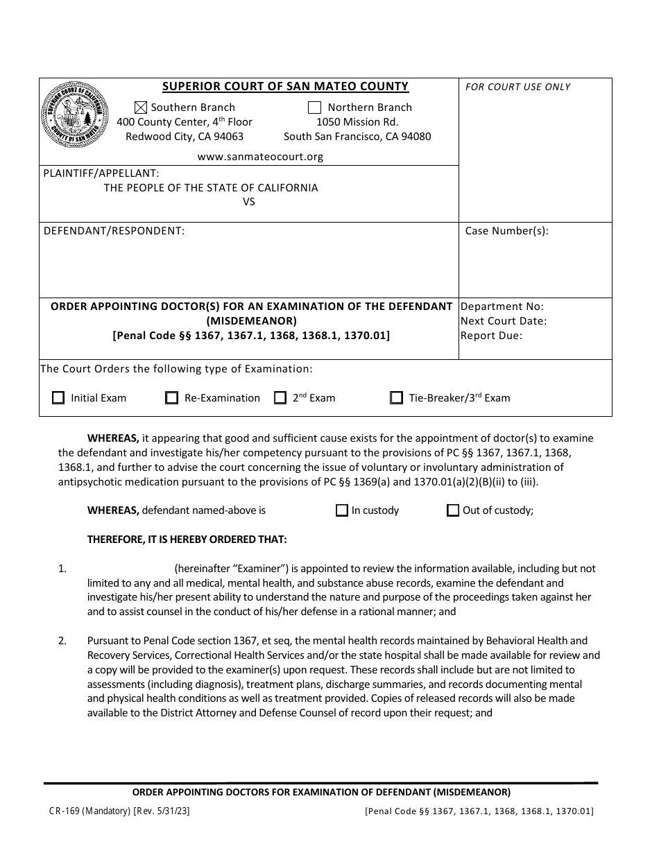 Form CR169 Fill Out, Sign Online and Download Fillable PDF, County