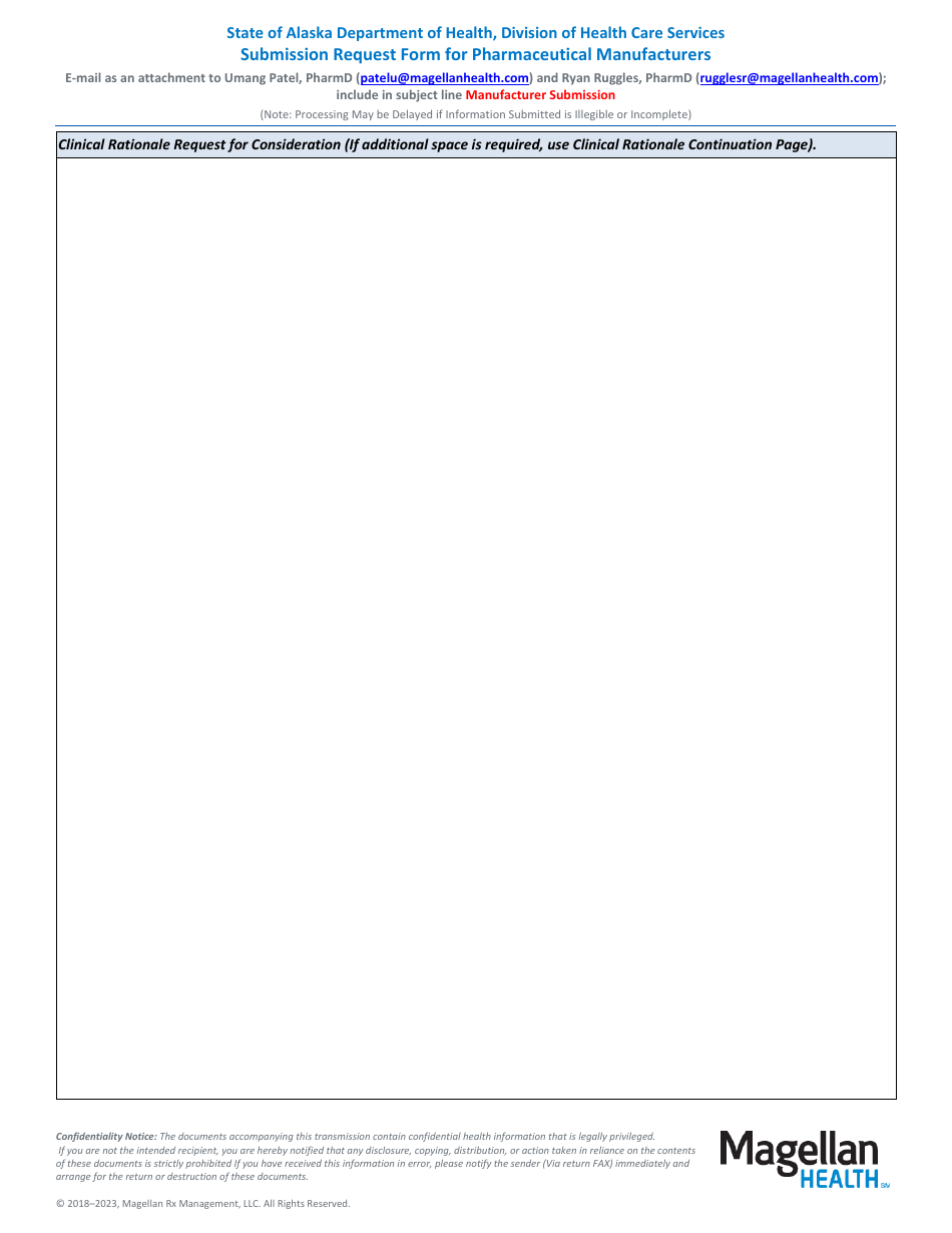 Submission Request Form for Pharmaceutical Manufacturers - Magellan Health - Alaska, Page 2