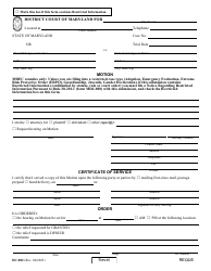 Document preview: Form DC-002 Motion/Certificate of Service/Order - Maryland