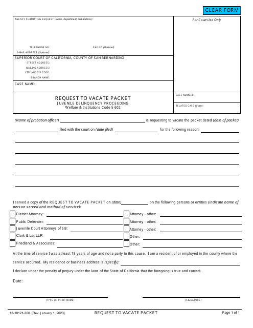 Form 13-18121-360 Request to Vacate Packet - County of San Bernardino, California